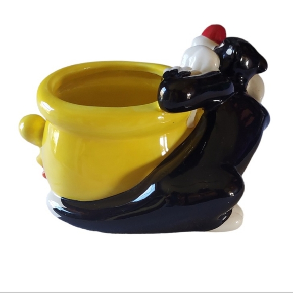 Vintage Warner Bros Looney Tunes Sylvester & Tweety Bird Yellow Ceramic Planter - Picture 5 of 7